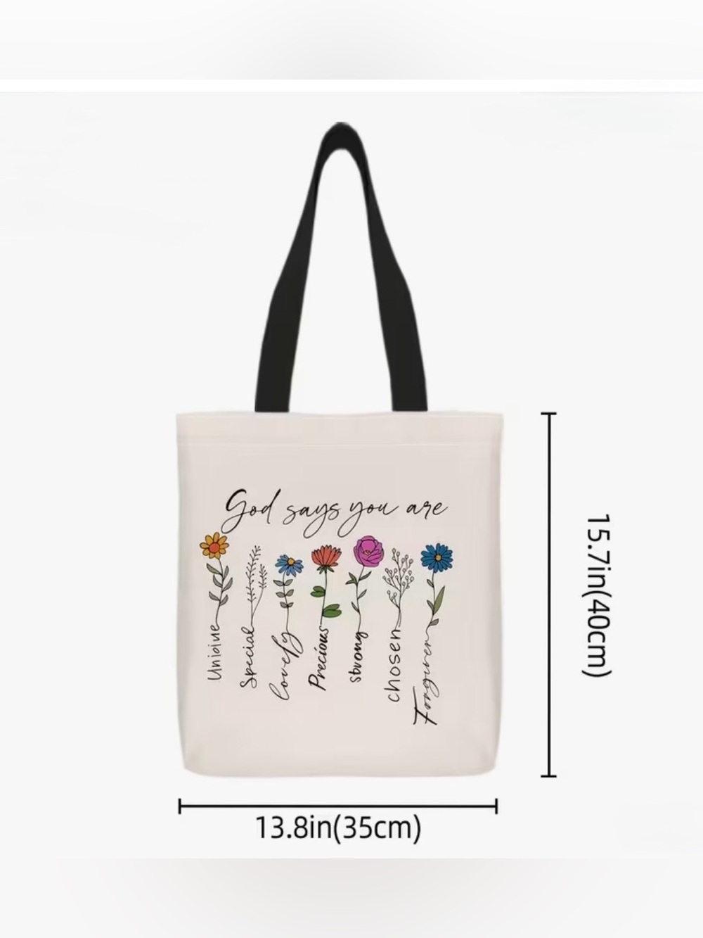 Canvas Floral 'God Says You Are' Tote Bag in Cream - Picture 3 of 10